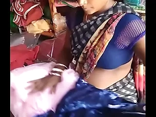 desi sexy coal-black aunty involving saree shop